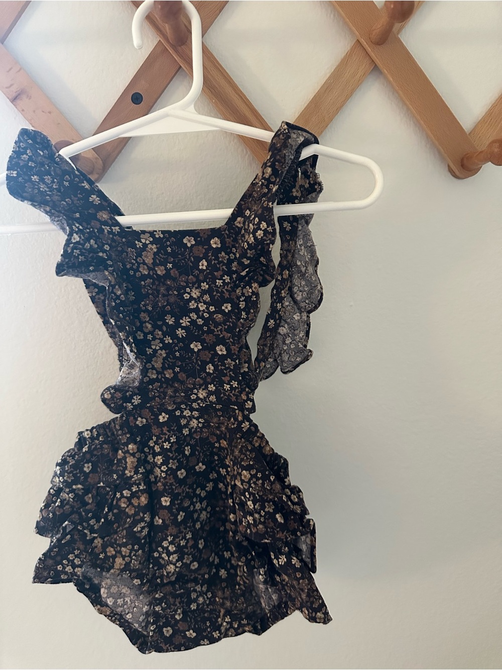 Jamie Kay Black Floral Ruffle One-Piece Bodysuit